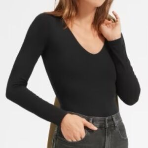 Everlane Long Sleeve V Neck Bodysuit Black